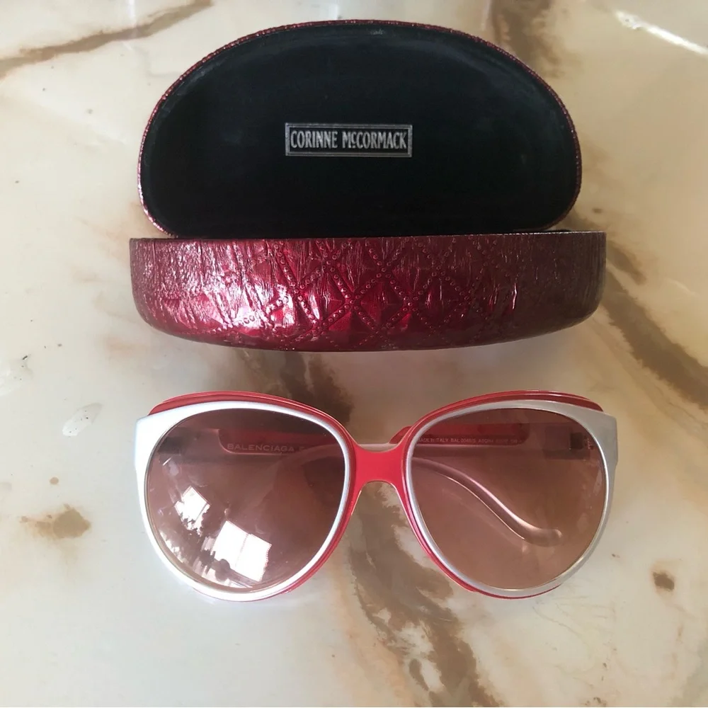 Corinne McCormick, burgundy and silver sunglasses with burgundy sunglasses case - Picture 6 of 9